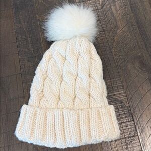 Gertex Women’s Knitted Crochet Winter Cream Hat with Pom Pom Stretch